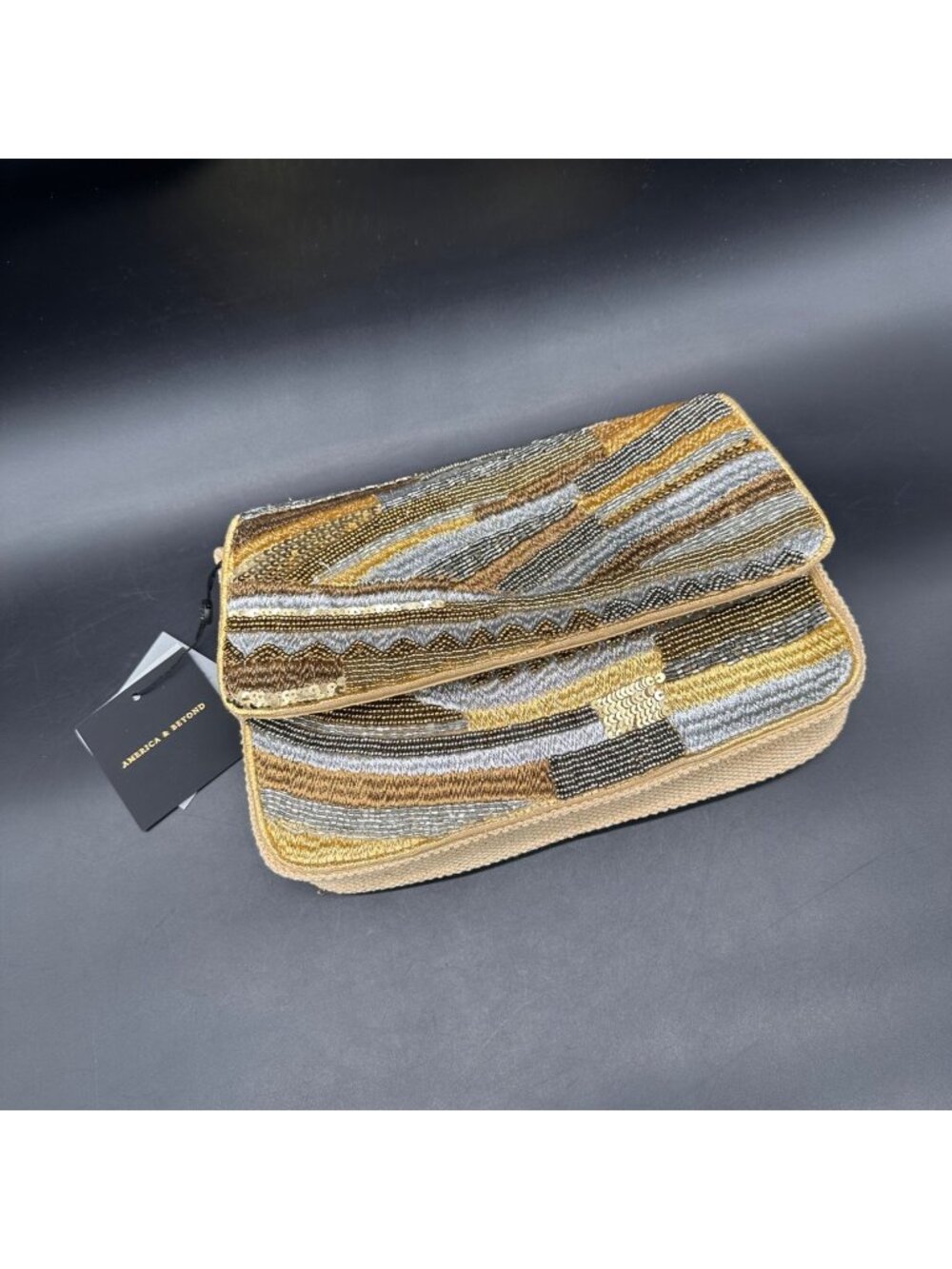 Beaded Shoulder Bag Clutch Gold Silver Bold Glamorous America & Beyond NWT READ